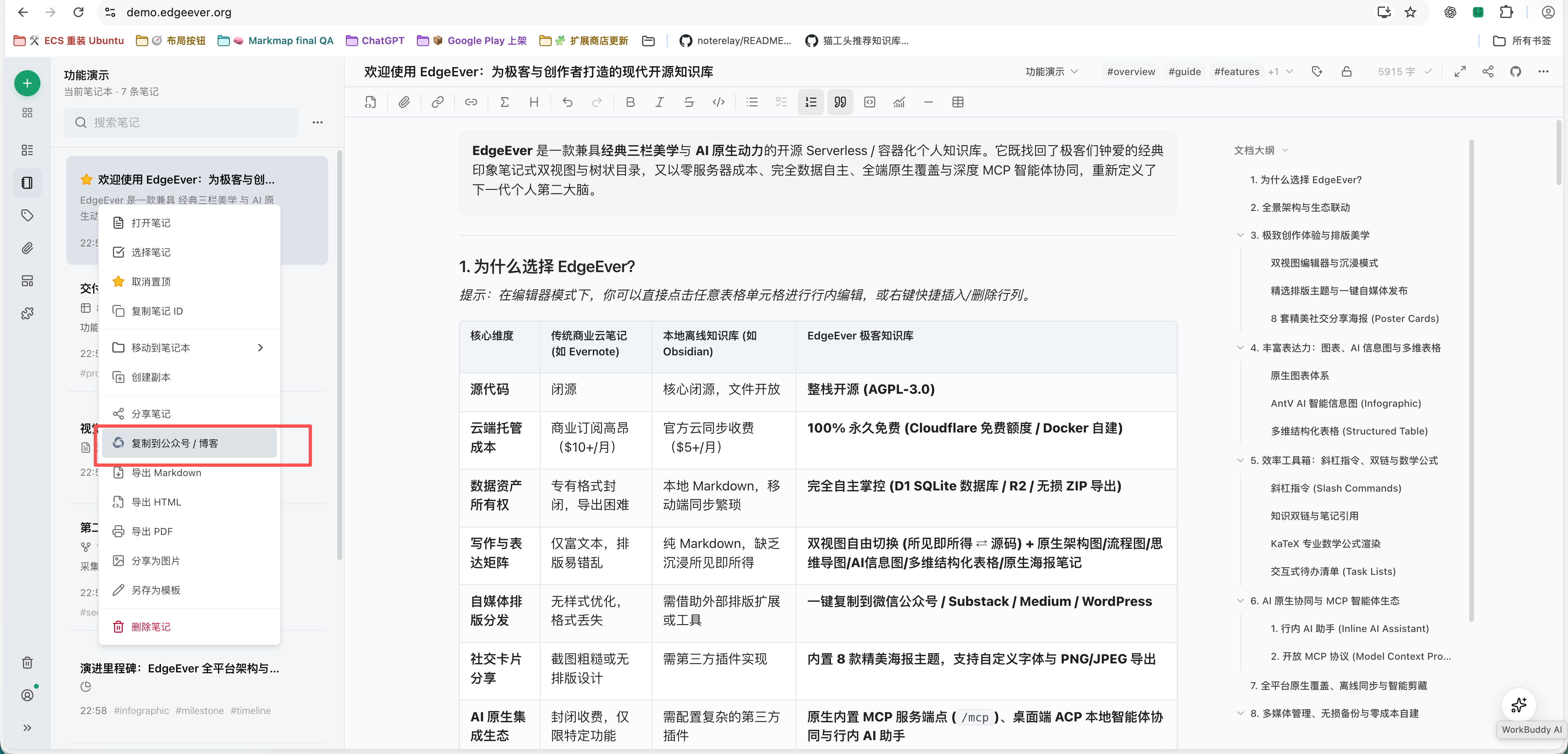 EdgeEver note menu copy to WeChat MP